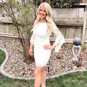 Allure 'Em In White Lace Bell Sleeve Bodycon Dress
